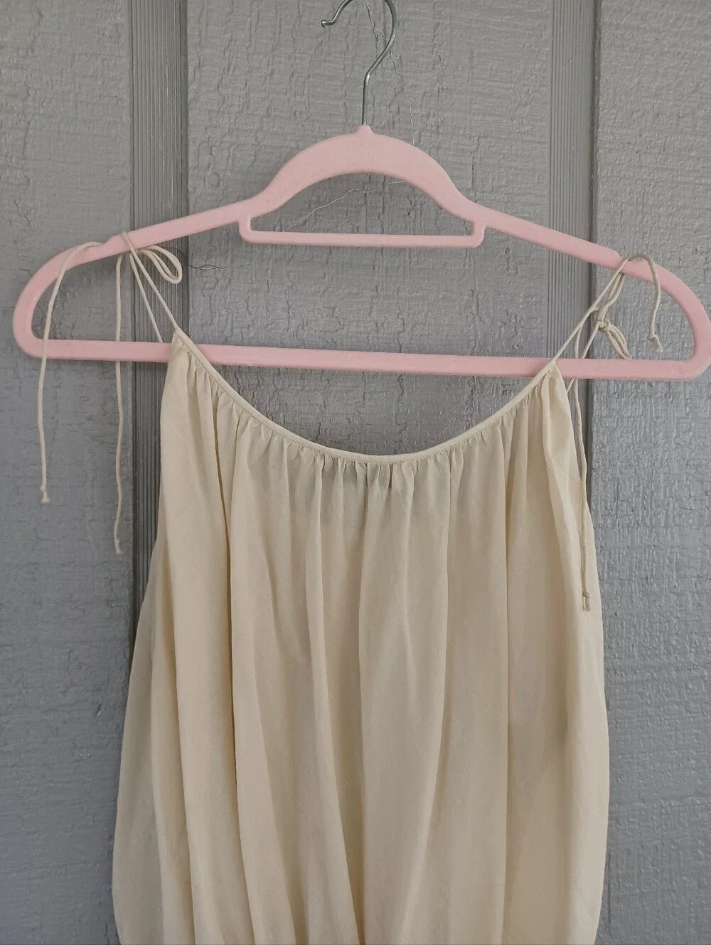 Tory Burch Shoulder Tie Bubble Hem Tank Top Size 4 Semi Sheer Cotton Silk Neutra